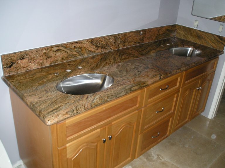 Granite bathroom vanity countertop with two sinks