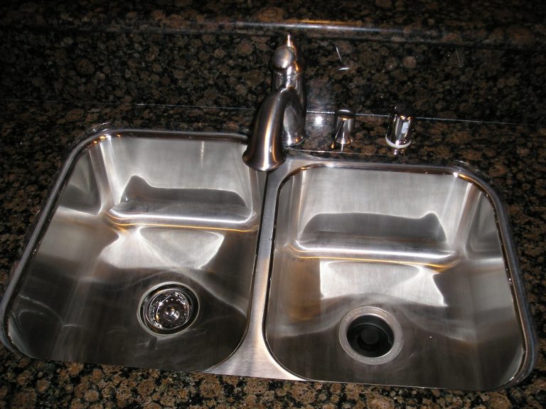 Stainless sink set in granite countertops