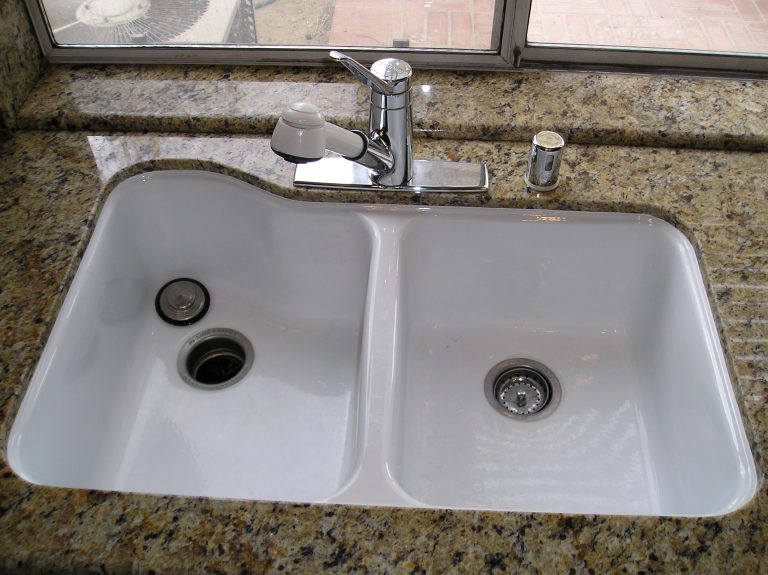 Stainless sink set in granite countertops