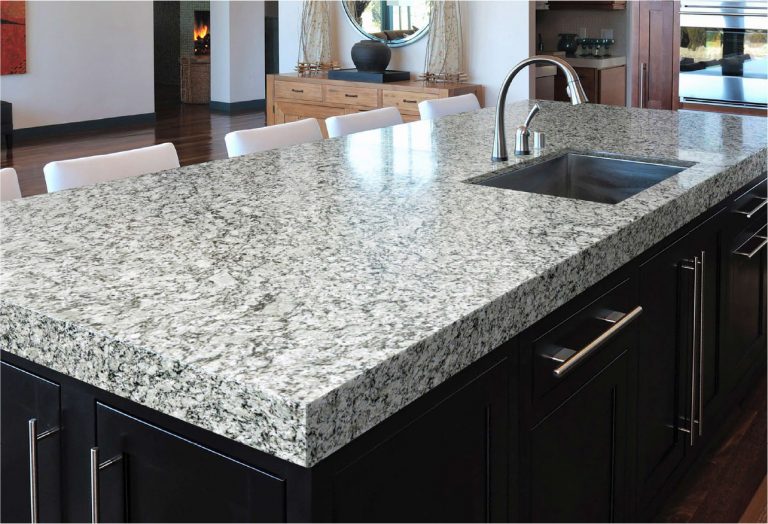 Granite countertop slab with a polished edge